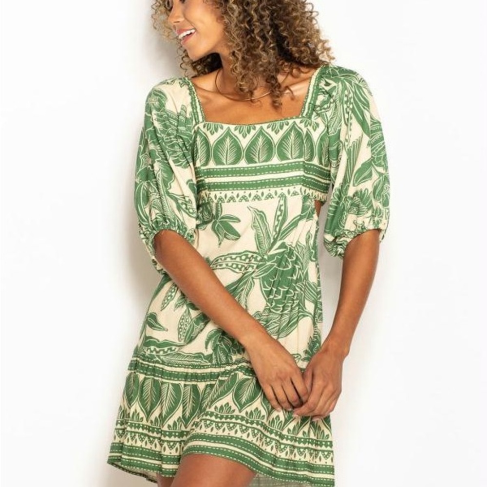 FARM Rio Green Tropical Mini Dress